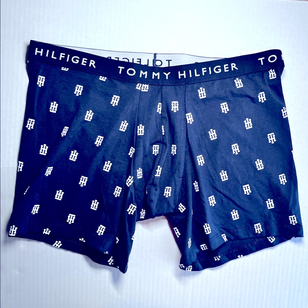 Tommy Hilfiger Men's Boxer Brief in Dark Blue with TH Logo Pattern - XL